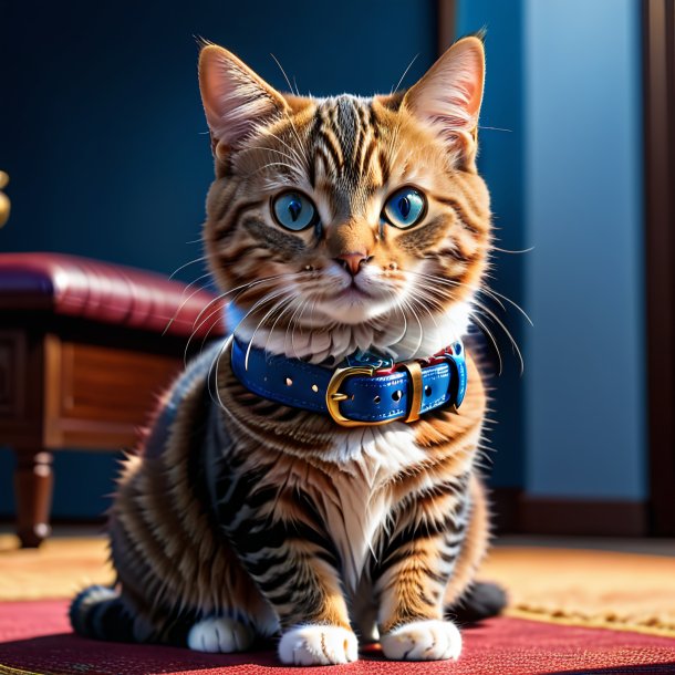 Pic of a cat in a blue belt