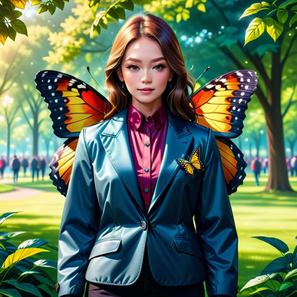 Illustration of a butterfly in a jacket in the park