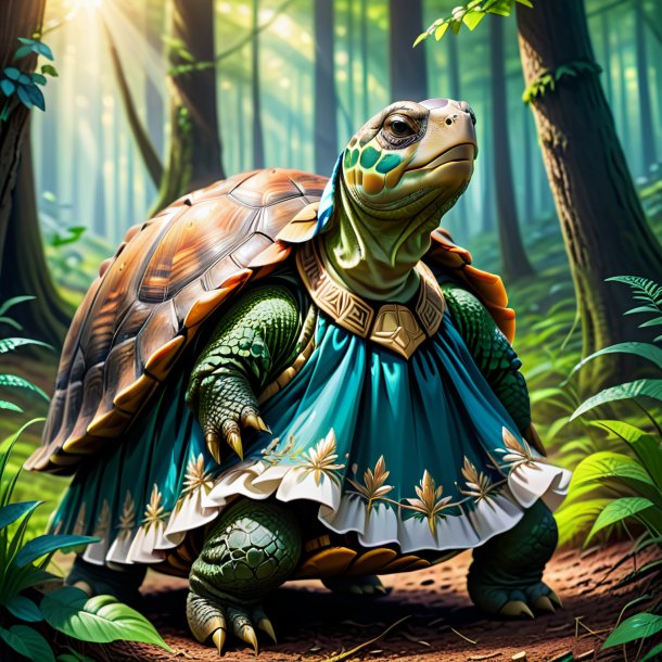 Illustration of a tortoise in a dress in the forest