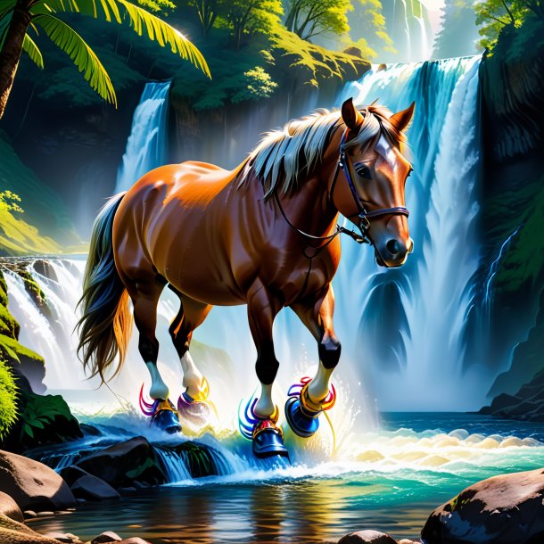 Picture of a horse in a shoes in the waterfall