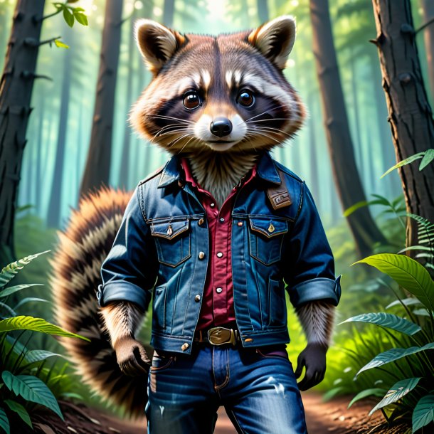 Image of a raccoon in a jeans in the forest