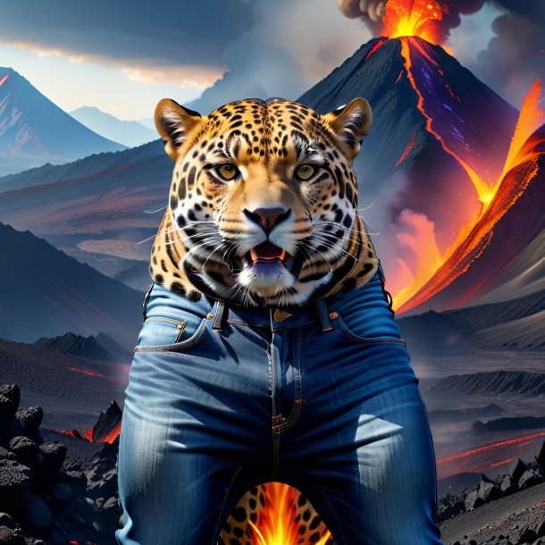 Picture of a jaguar in a jeans in the volcano