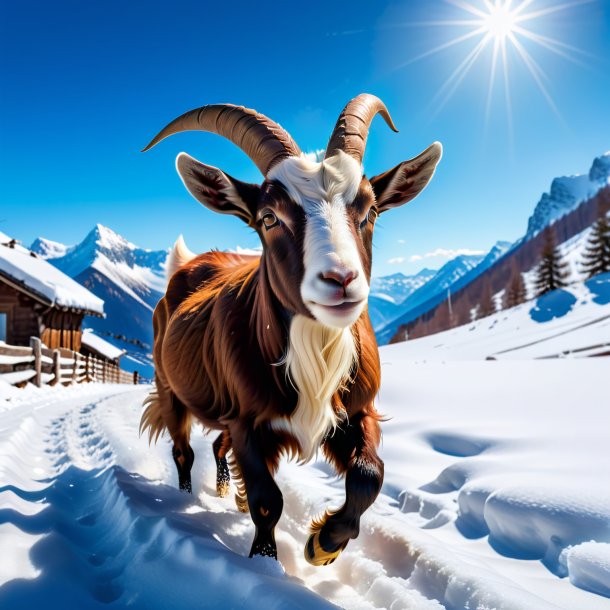 Image of a swimming of a goat in the snow