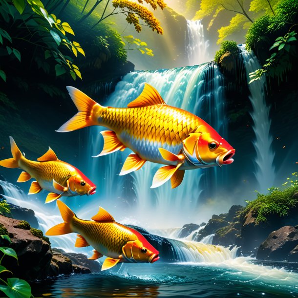 Picture of a eating of a carp in the waterfall