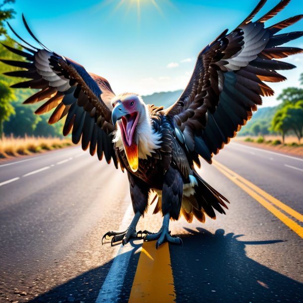 Image of a drinking of a vulture on the road