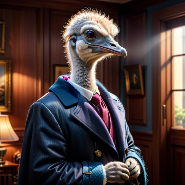 Drawing of a ostrich in a coat in the house