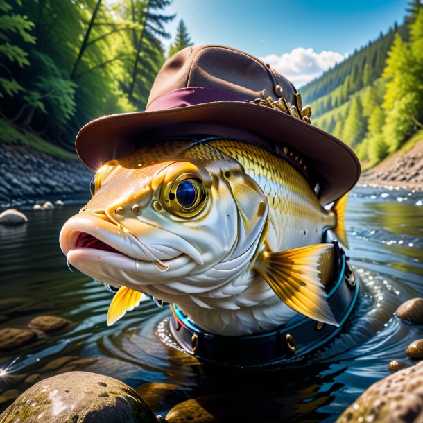 Picture of a haddock in a hat in the river