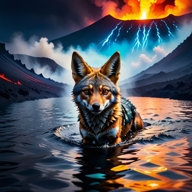 Pic of a swimming of a jackal in the volcano