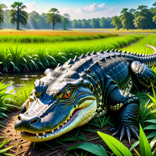 Picture of a resting of a alligator in the meadow