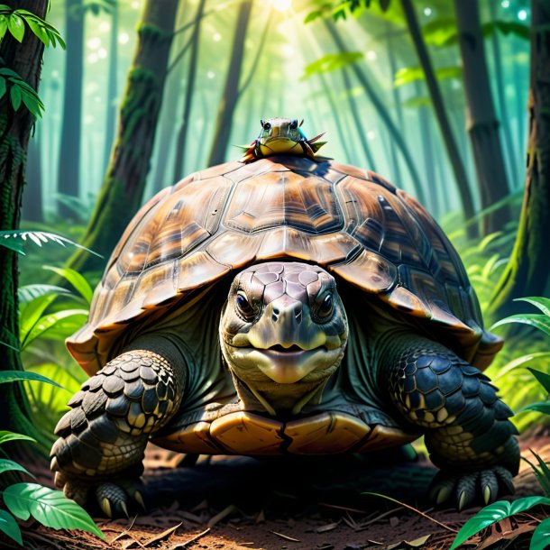 Picture of a threatening of a tortoise in the forest