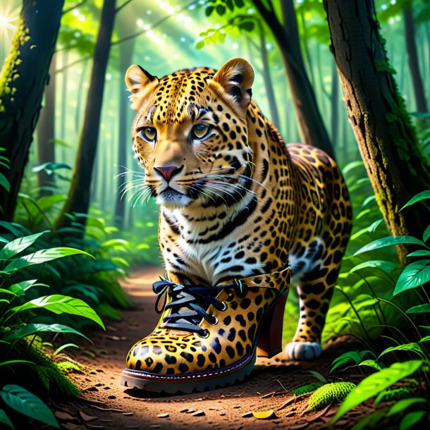 Foto de um leopardo em um sapato na floresta