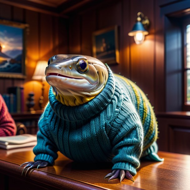 Image d'une anguille dans un pull dans la maison