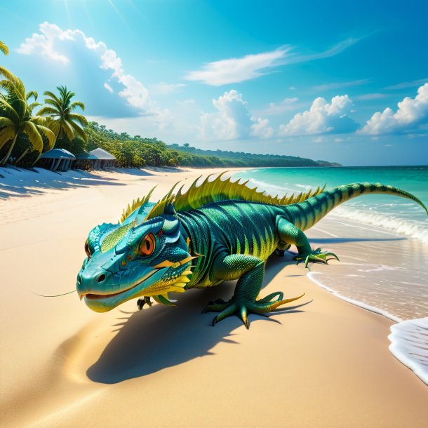 Image of a swimming of a basilisk on the beach