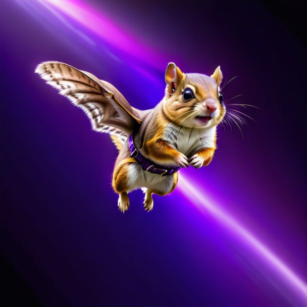 Picture of a flying squirrel in a purple belt