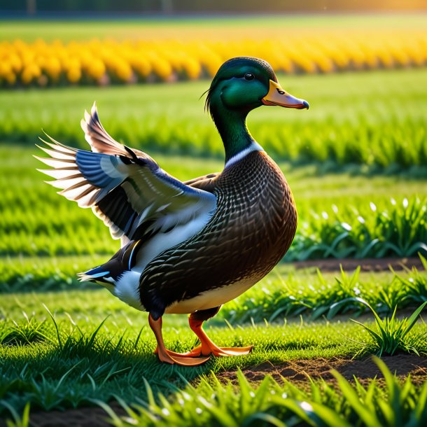 Imagen del baile de un pato en el campo