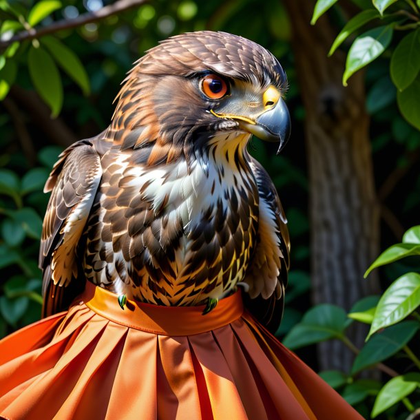 Imagem de um falcão em uma saia laranja