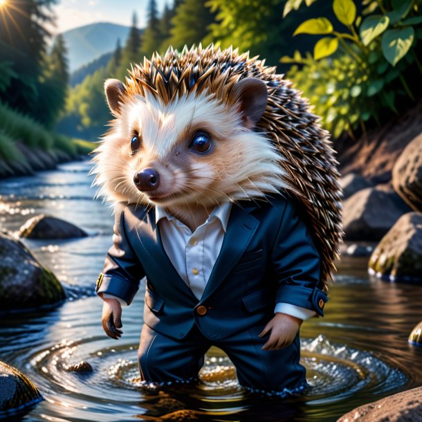 Photo of a hedgehog in a trousers in the river