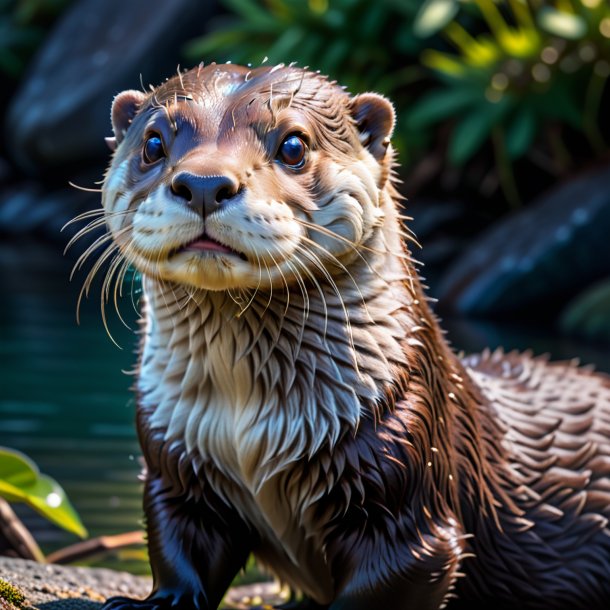 Foto de una nutria en un cinturón gris