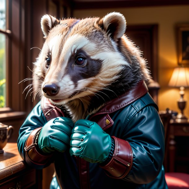 Pic of a badger in a gloves in the house