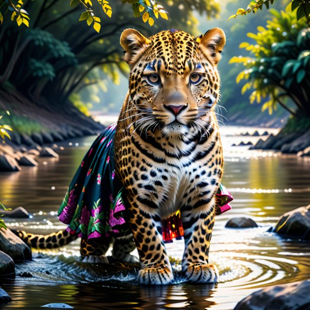 Image of a leopard in a skirt in the river