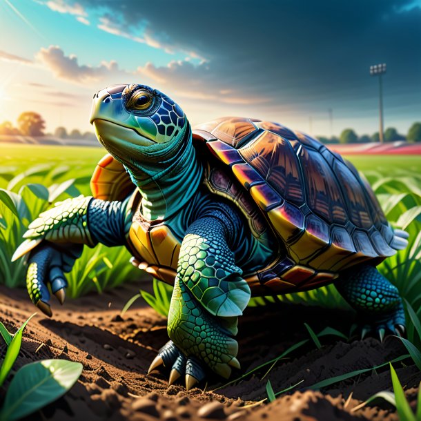 Dibujo de una tortuga en guantes en el campo