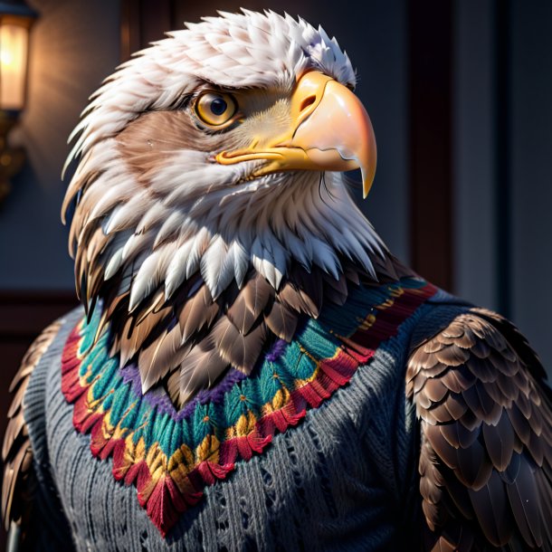 Foto de un águila en un suéter gris