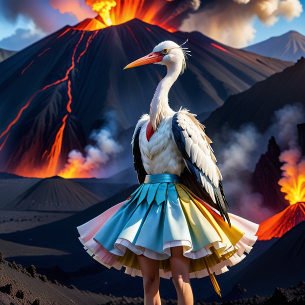 Image d'une cigogne dans une jupe dans le volcan