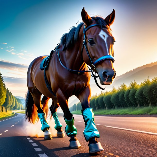 Pic of a horse in a gloves on the road