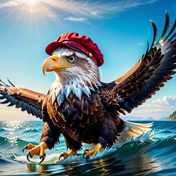 Picture of a eagle in a cap in the sea