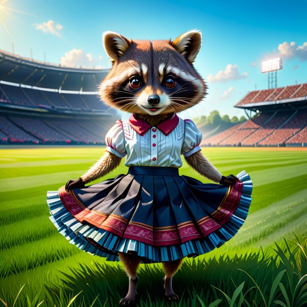 Illustration of a raccoon in a skirt on the field