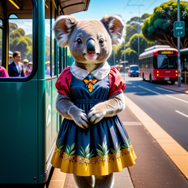 Picture of a koala in a dress on the bus stop