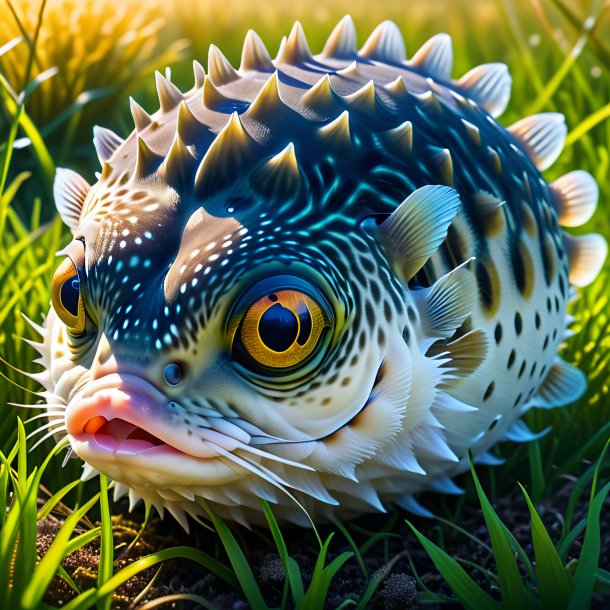 Photo d'un sommeil d'un poisson-pouf dans la prairie