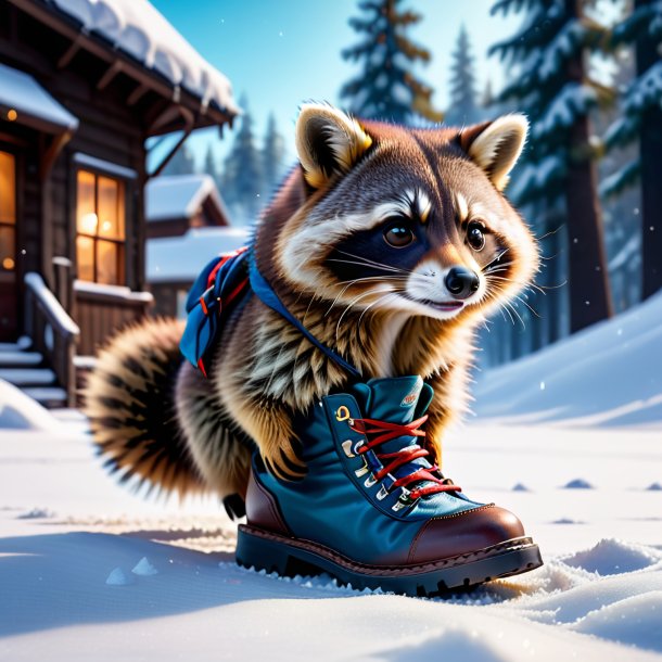 Photo of a raccoon in a shoes in the snow