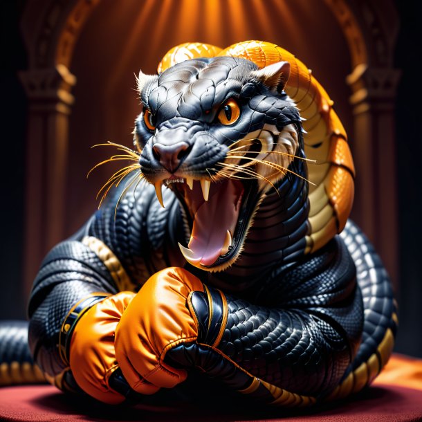 Image of a king cobra in a orange gloves