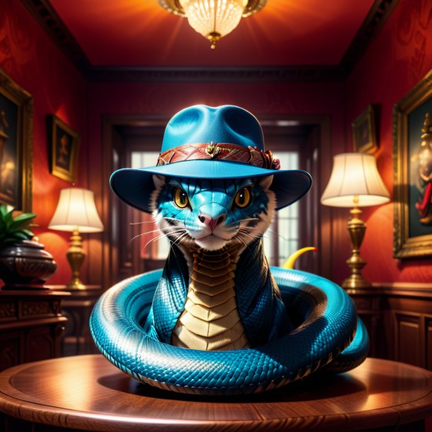 Illustration of a cobra in a hat in the house