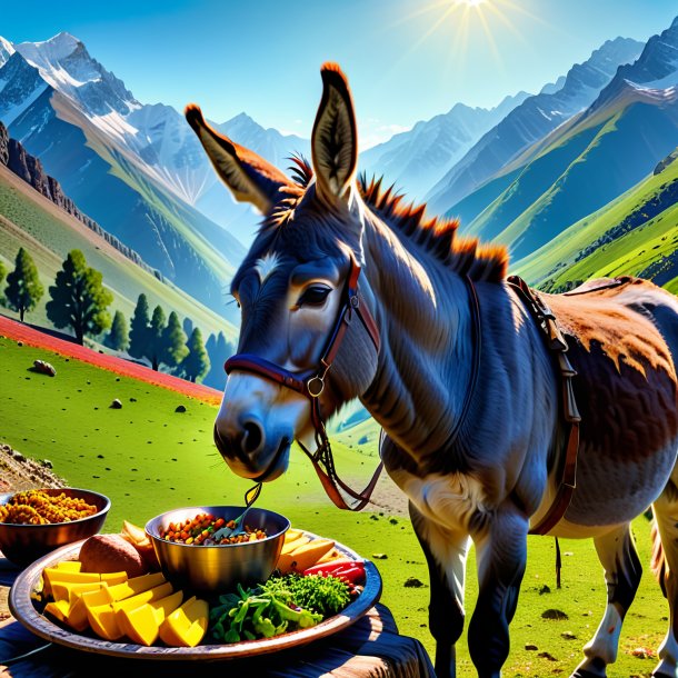 Imagem de um comer de um burro nas montanhas