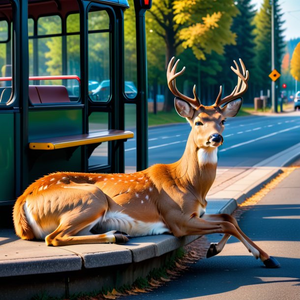 Foto de um descanso de um veado no ponto de ônibus