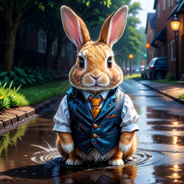 Drawing of a rabbit in a vest in the puddle