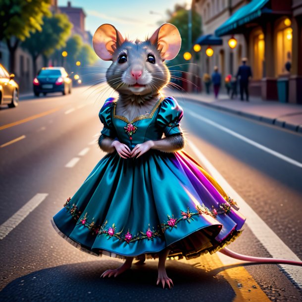 Image of a rat in a dress on the road