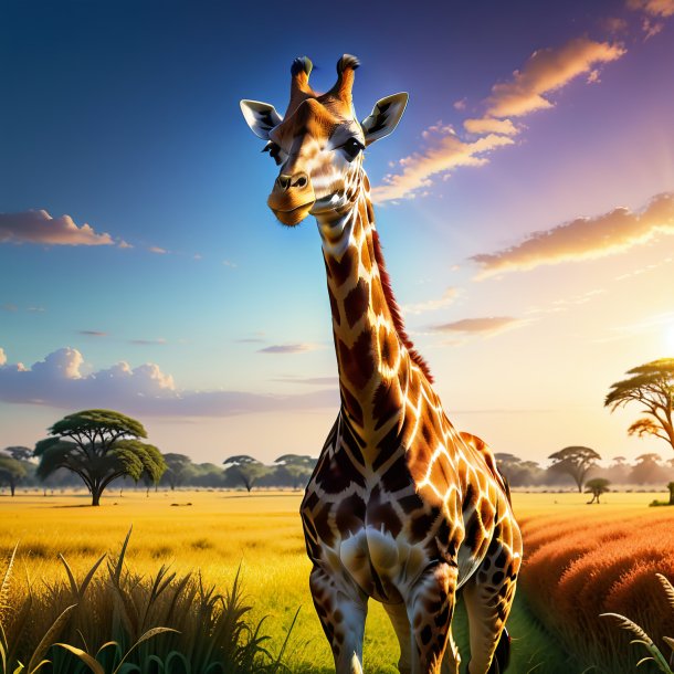 Illustration of a giraffe in a belt on the field