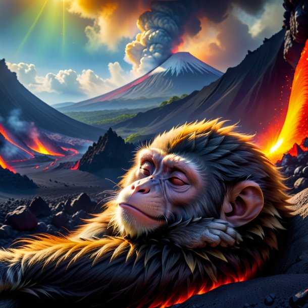 Pic of a sleeping of a monkey in the volcano