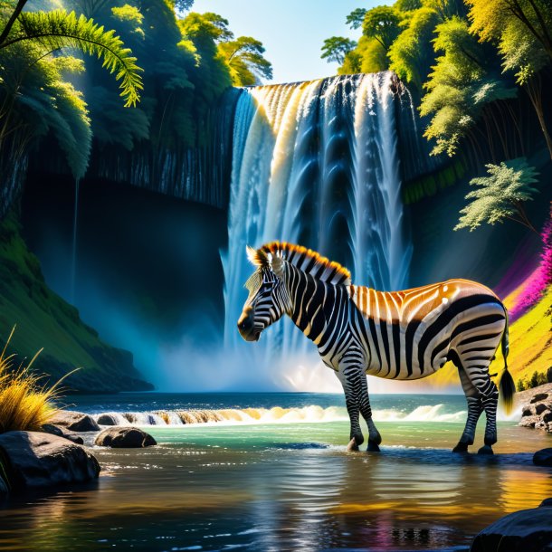 Photo of a waiting of a zebra in the waterfall