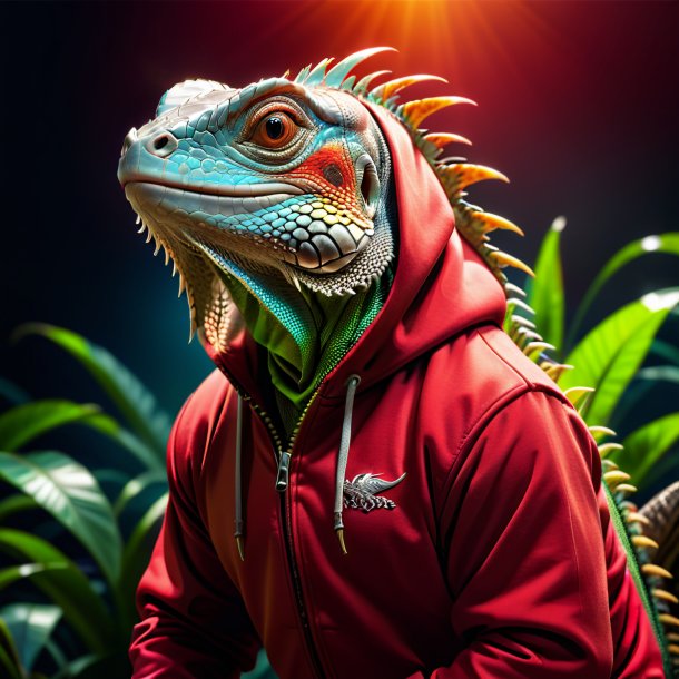 Pic of a iguana in a red hoodie