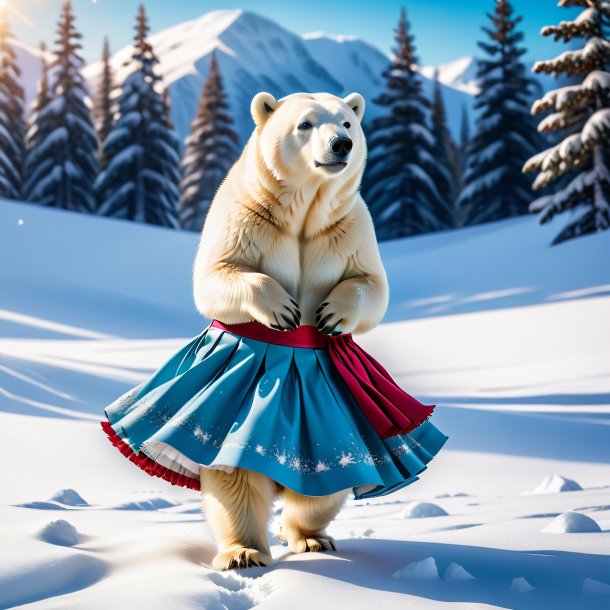 Picture of a polar bear in a skirt in the snow