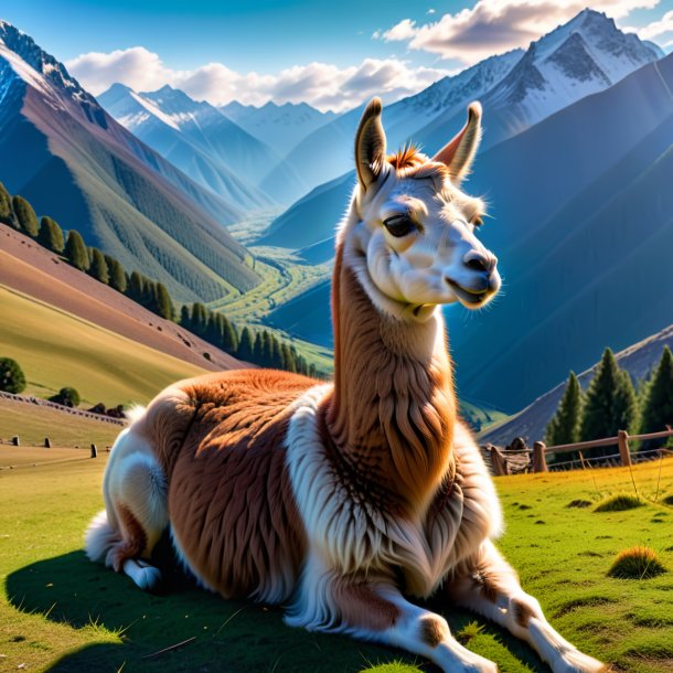 Pic of a resting of a llama in the mountains