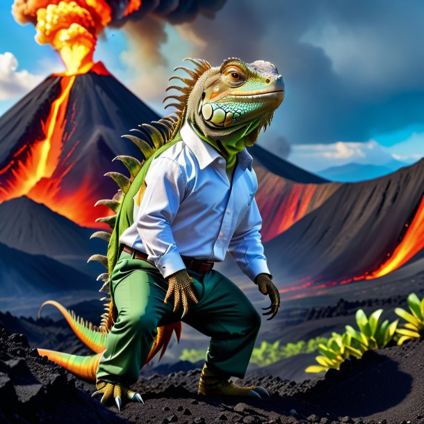 Photo of a iguana in a trousers in the volcano