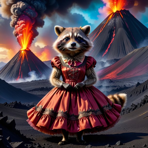 Photo of a raccoon in a dress in the volcano