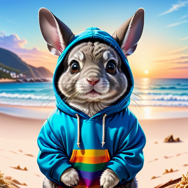 Desenho de um chinchillas em um hoodie na praia