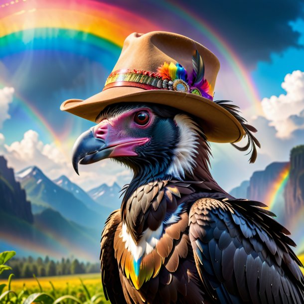 Photo of a vulture in a hat on the rainbow