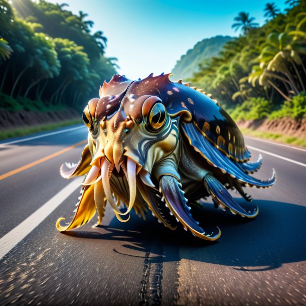 Image of a threatening of a cuttlefish on the road